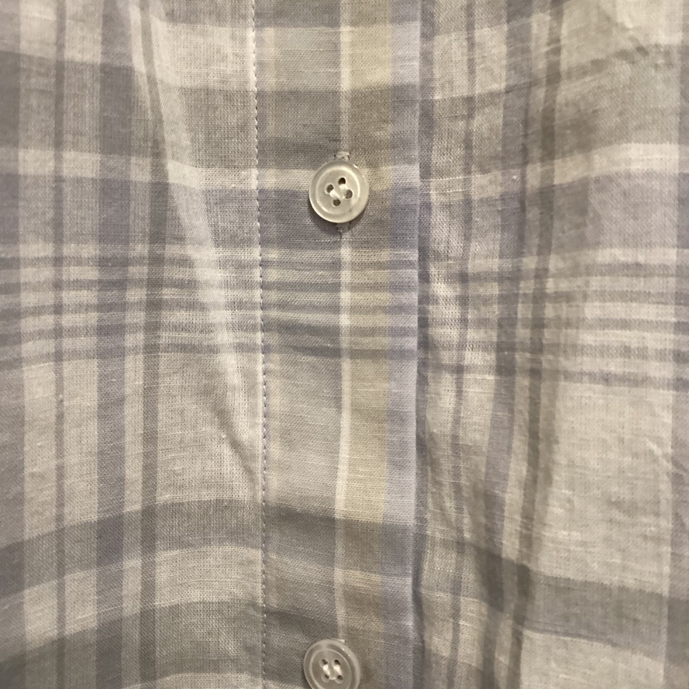 Theory Plaid Cotton & Linen Button-Up Shirt, size L - Picture 4 of 11